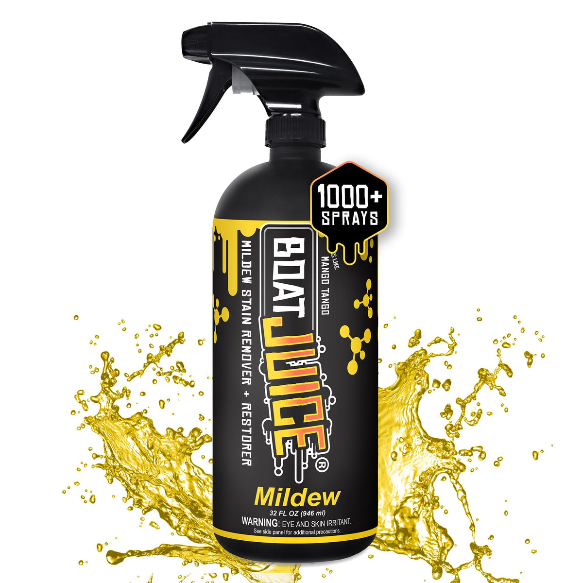 Boat Juice mildew-stain-remover spray eliminates mildew stains on vinyl seats.