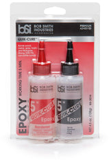 Bob Smith Industries Quik-Cure epoxy, crystal-clear fast-set adhesive for wood and metal.
