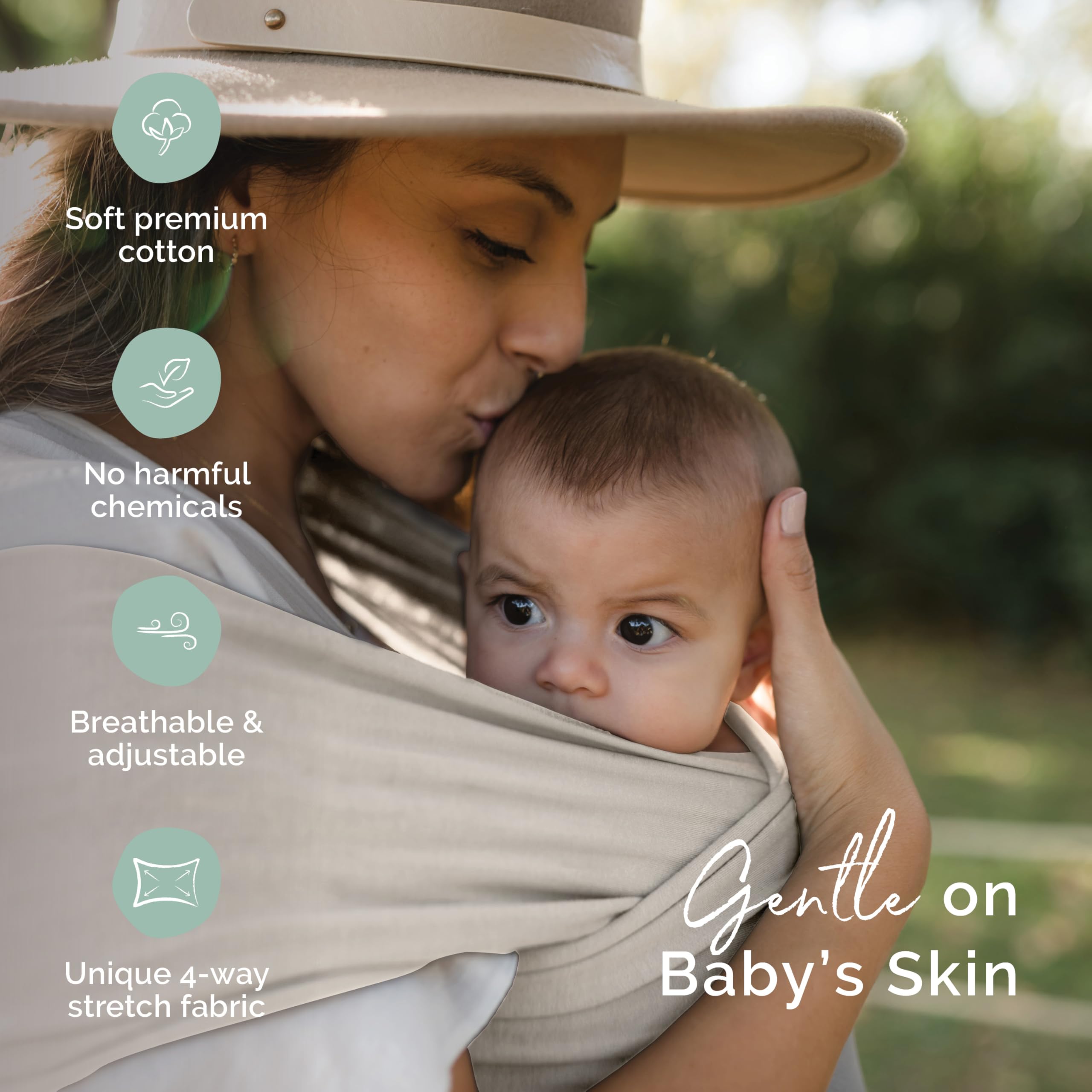 The wrap demonstrates hip-healthy position for ergonomic daily carries.