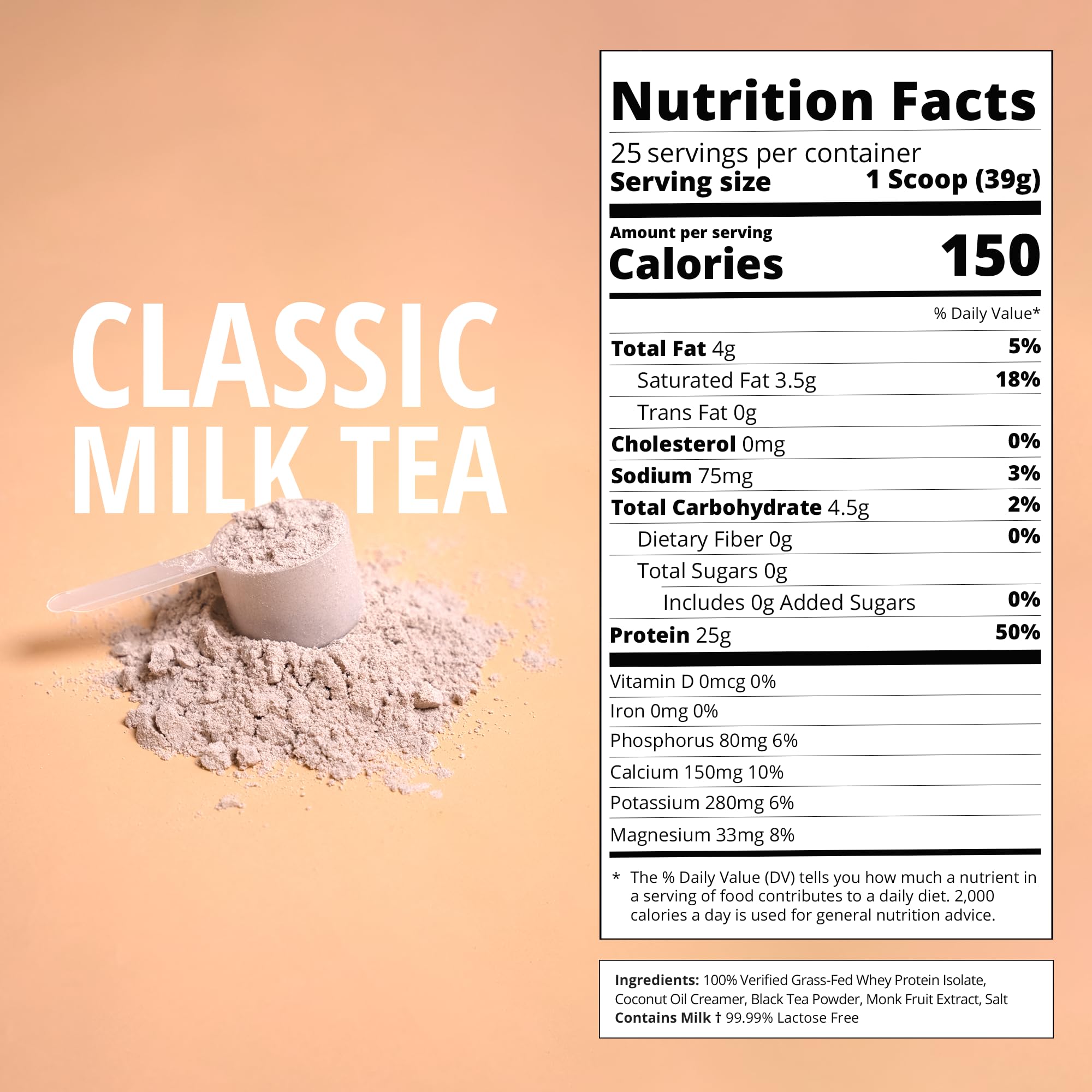 Boba Tea Protein Classic Milk Tea ingredients close-up emphasizes real teas and natural flavors