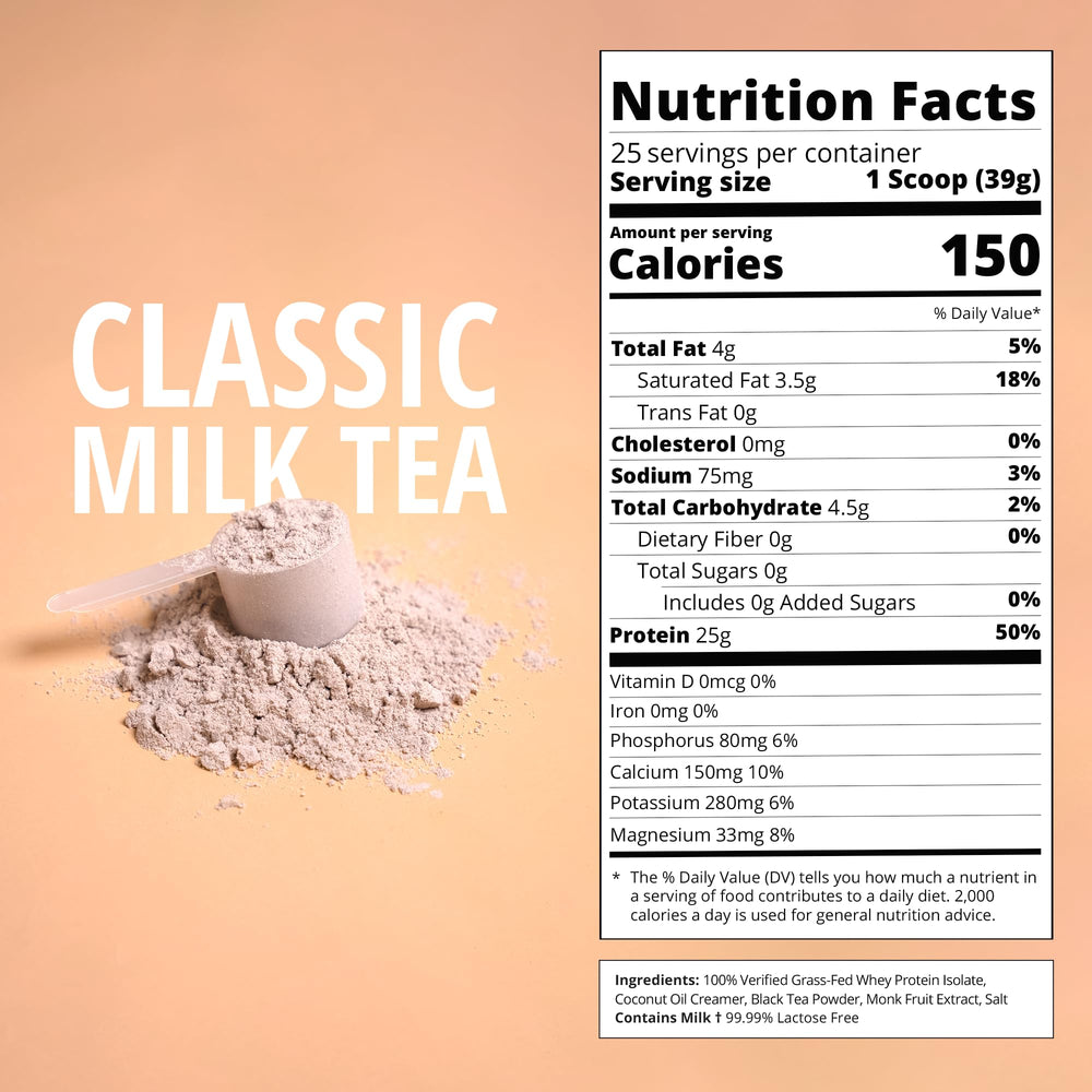 Boba Tea Protein Classic Milk Tea ingredients close-up emphasizes real teas and natural flavors