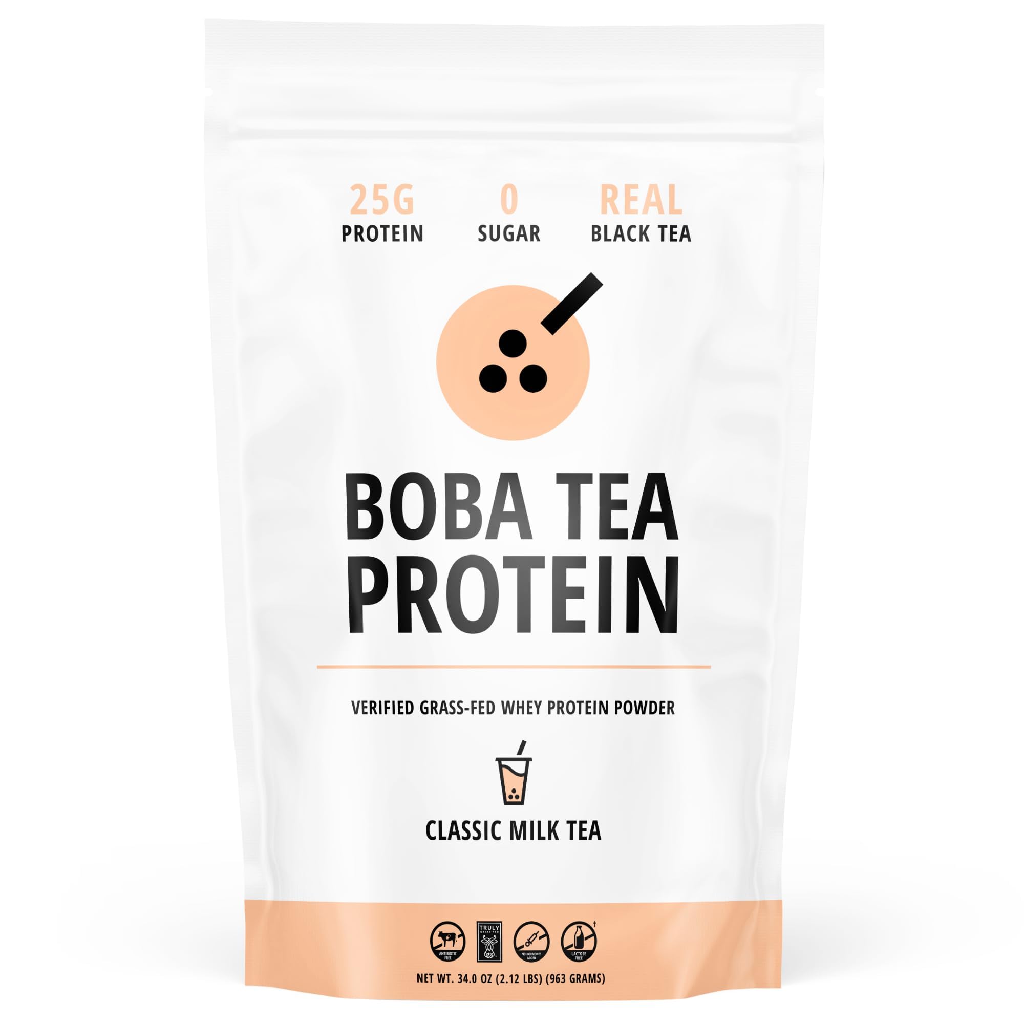Boba Tea Protein Classic Milk Tea tub shows protein-packed powder for post-workout shakes