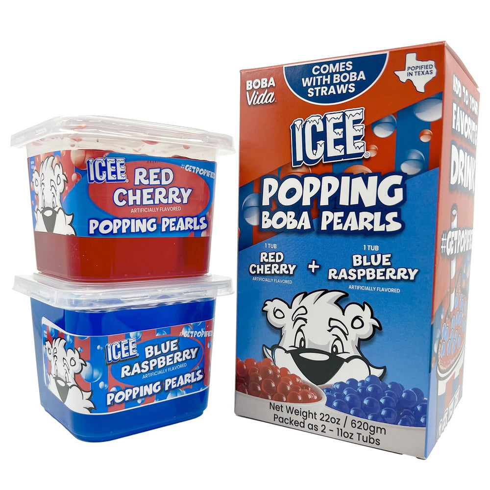 Bobavida ICEE blue raspberry popping boba tubs for drinks and desserts.