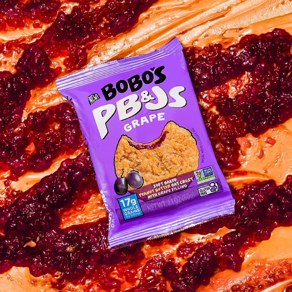 Bobo's Grape individually-wrapped bar stays fresh for lunchboxes and travel.