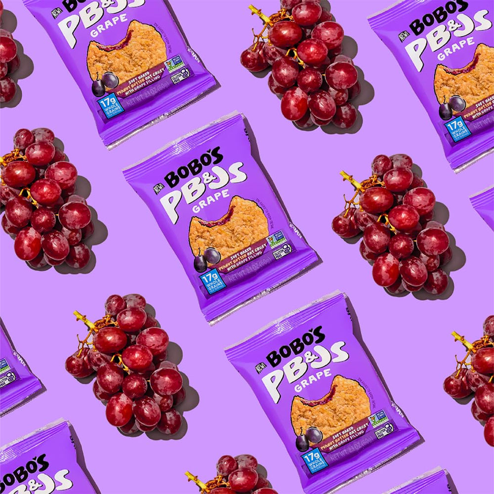Bobo's Grape non-GMO label signals clean, trustworthy ingredients for everyday snacking.
