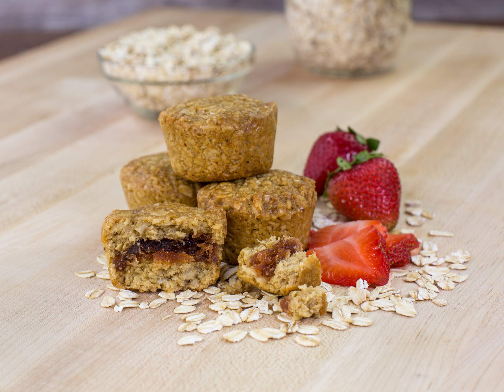Bobos Oat Bites Stuff'd bite texture closeup, soft crumb inside.