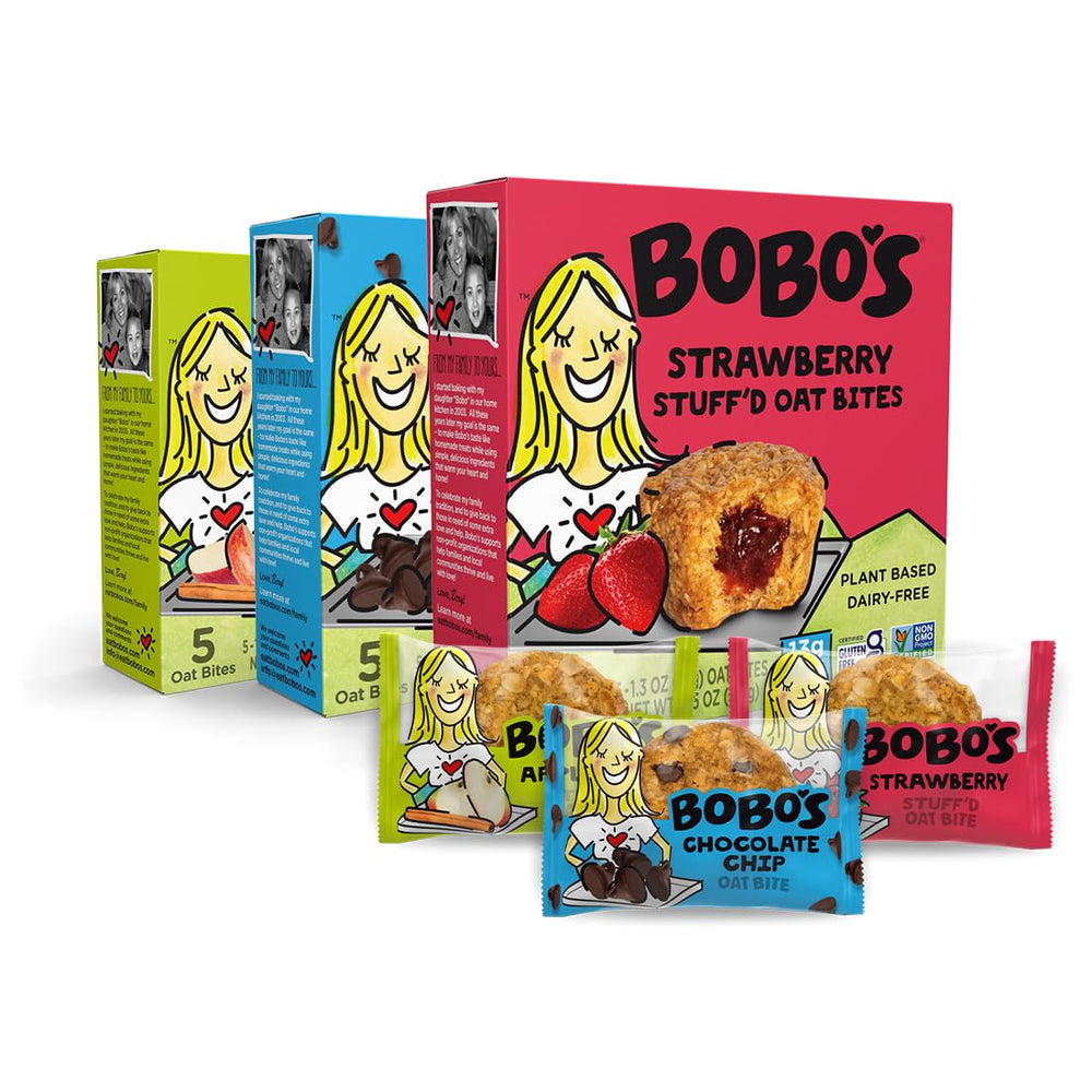 Bobos Oat Bites Stuff'd Strawberry on-the-go pack for lunchboxes and trips