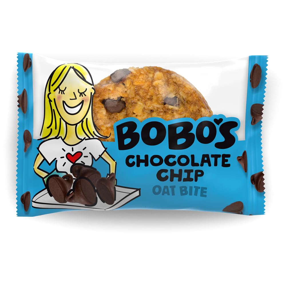 Bobo's Original Oat Bites chocolate chips pack front for on-the-go snacking