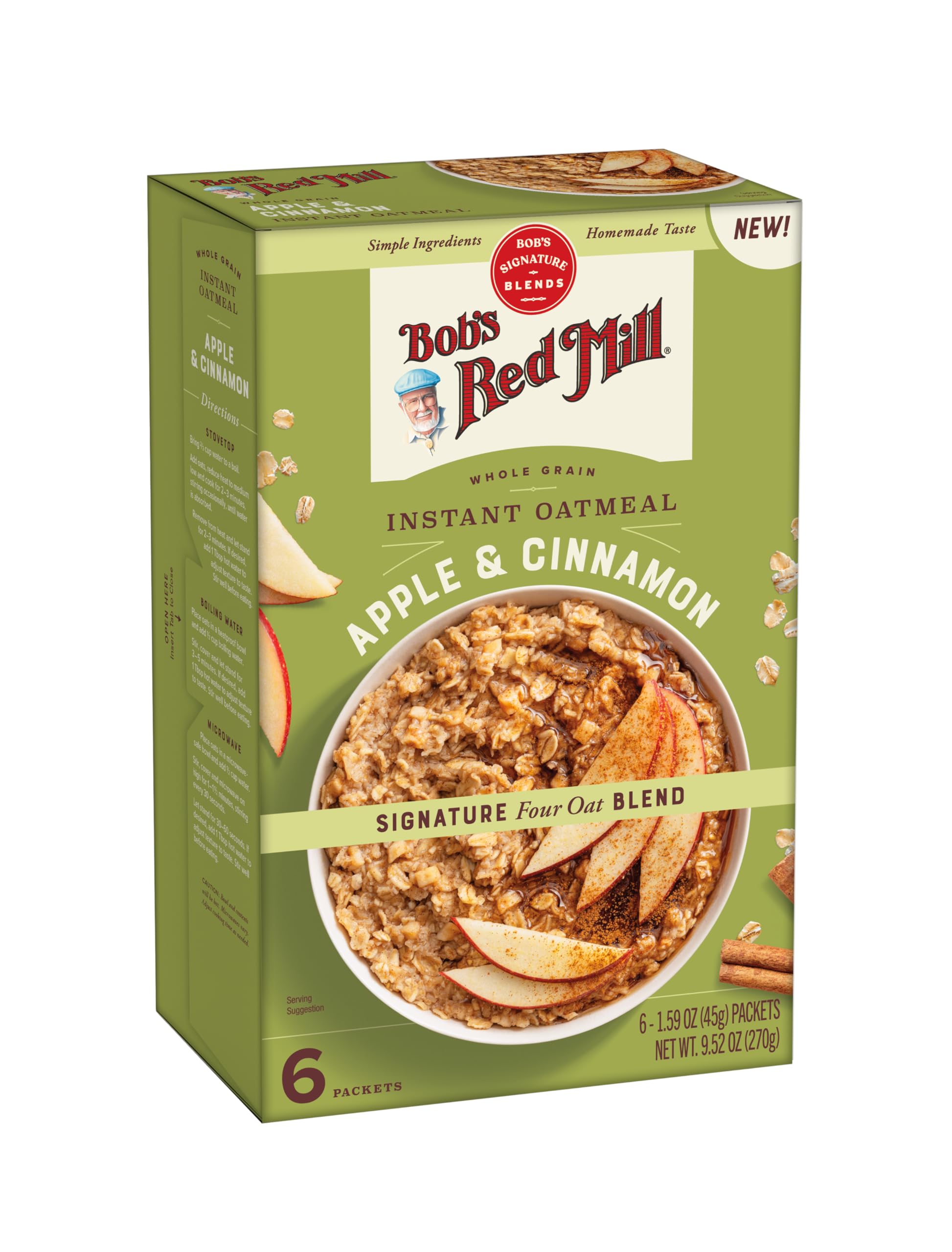 Bob's Red Mill Apple & Cinnamon instant oatmeal packet for a quick breakfast
