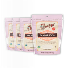 Bob's Red Mill baking soda box front showcasing versatile baking and cleaning uses.