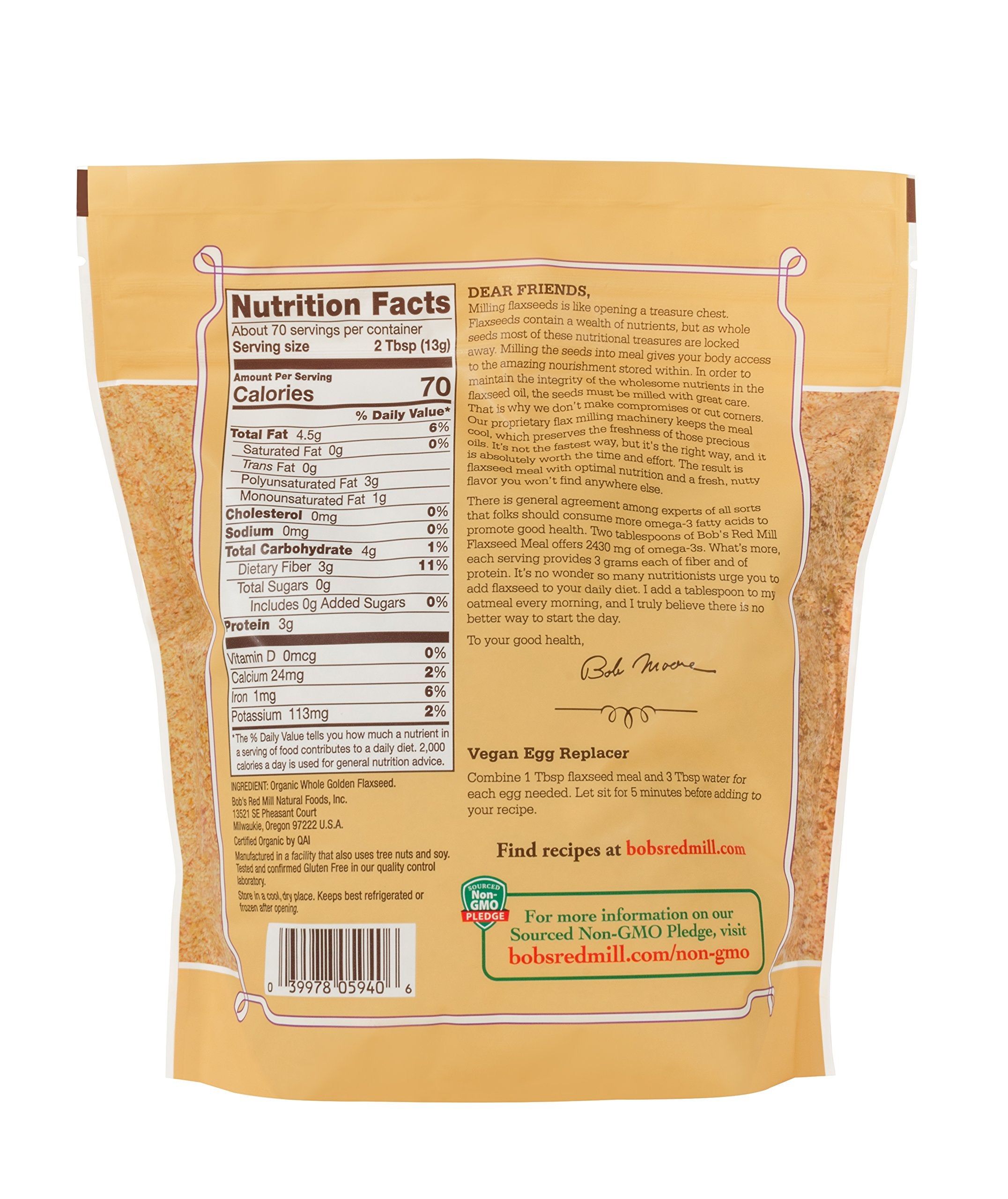 Bob's Red Mill Golden Flaxseed Meal scoop ready to blend into baking