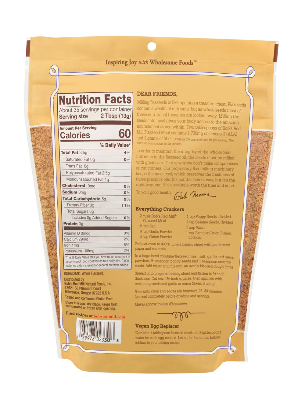 Scoop of Bob's Red Mill Flaxseed Meal for easy recipe addition