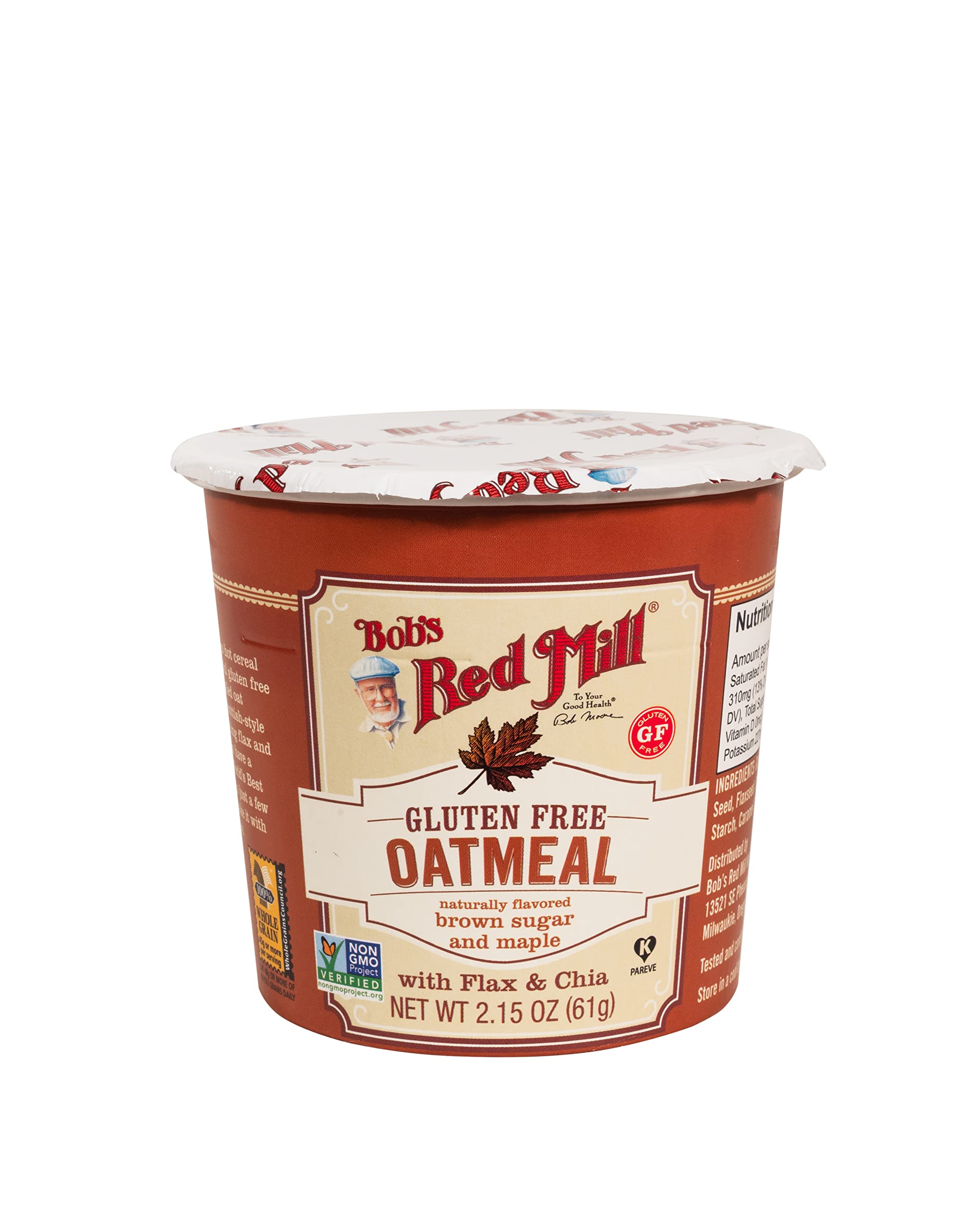 Bob's Red Mill Oatmeal Cup with flax and chia seeds for fiber