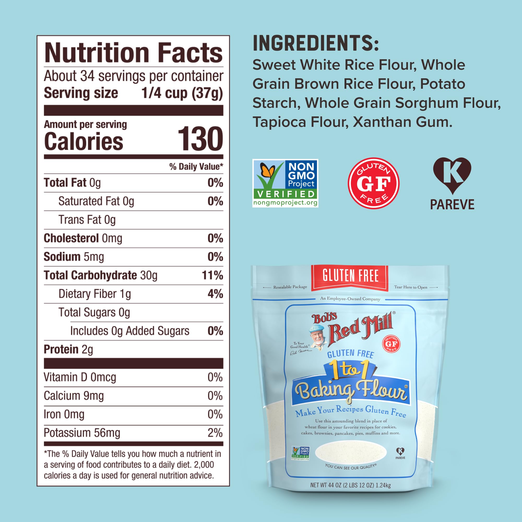 Bob's Red Mill gluten free label emphasizes certification for reliable gluten free results.