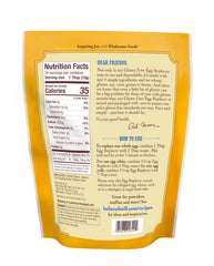 Bob's Red Mill egg replacer bag label shows 34 eggs equivalent for easy baking
