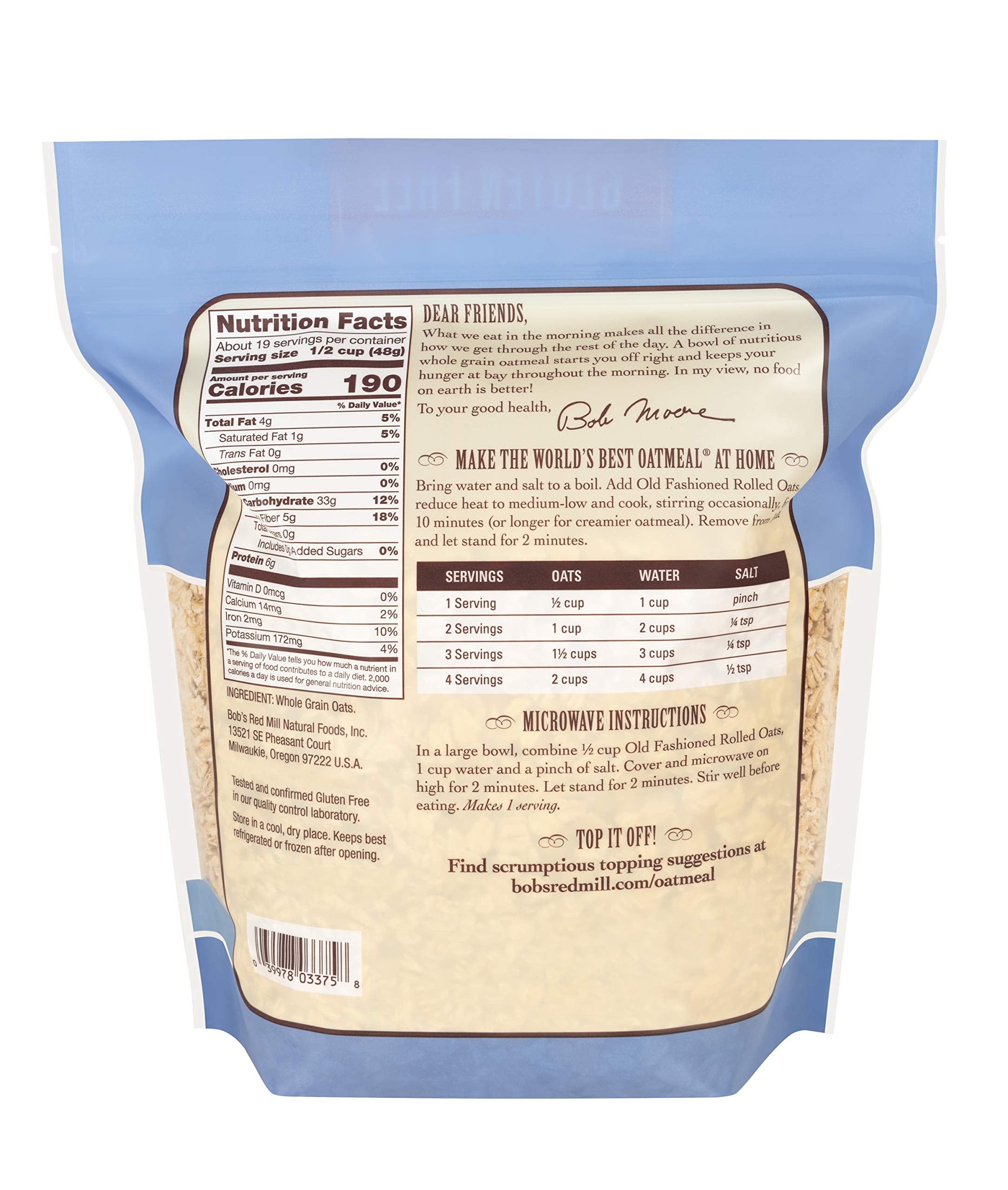 Bob's Red Mill oats in a bowl, creamy hot cereal ready