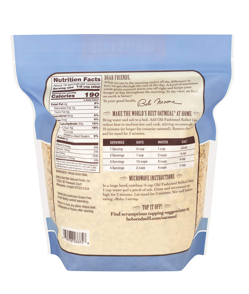 Bob's Red Mill oats in a bowl, creamy hot cereal ready