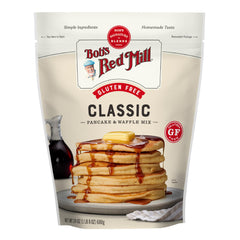 Bob's Red Mill Gluten Free Pancake Mix box on a counter, ready for a gluten-free breakfast