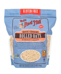 Close-up of Bob's Red Mill oats texture after quick cooking.