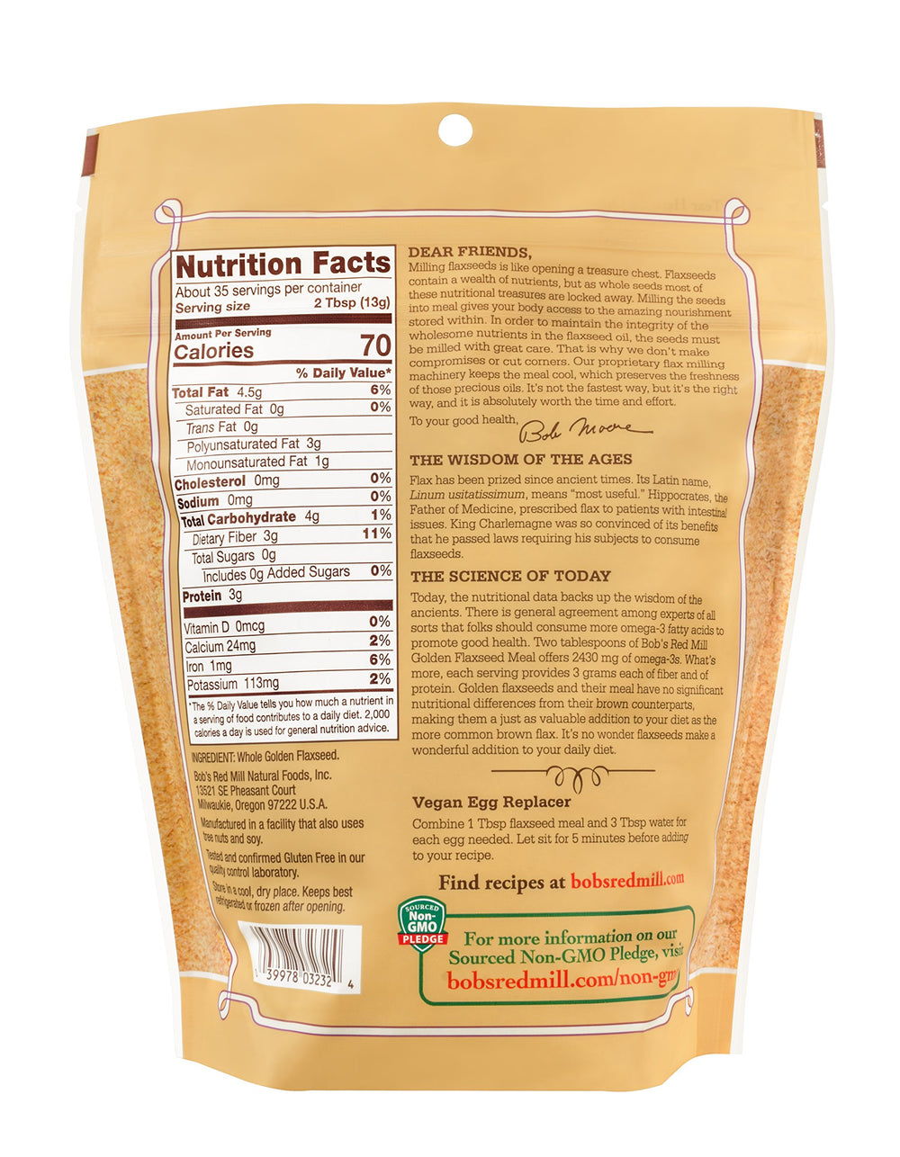 Bob's Red Mill Golden Flaxseed Meal being sprinkled over oats and yogurt