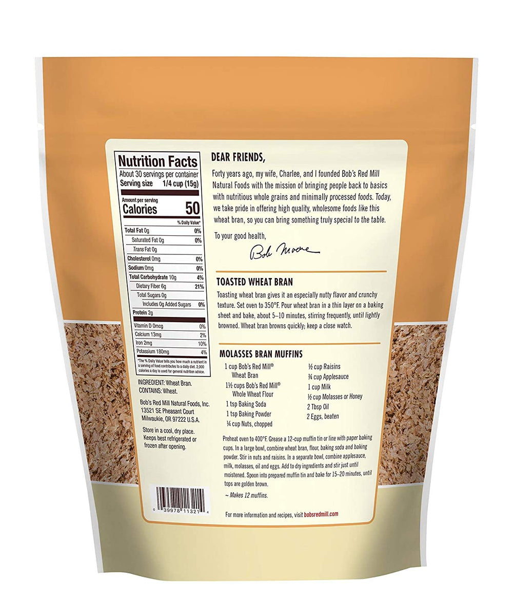 Bob's Red Mill high fiber wheat bran bag 2 ideal for adding bulk to cereals and baked goods.