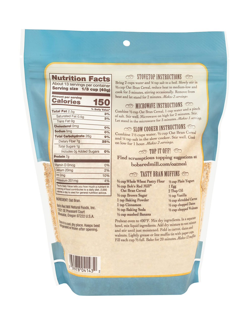 Bob's Red Mill Oat Bran 4-pack packaging highlights a versatile pantry staple