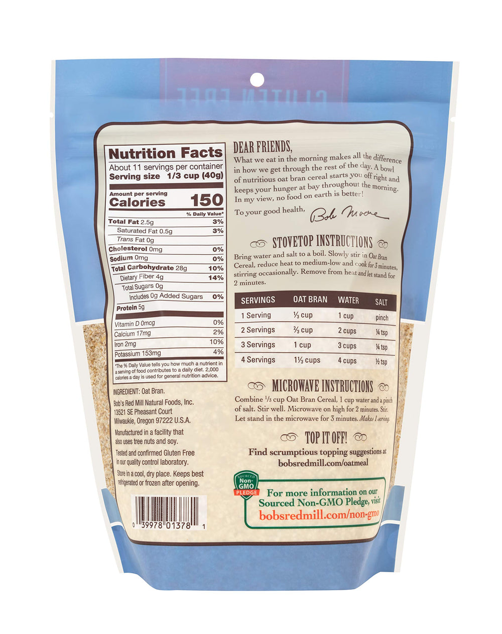Bob's Red Mill gluten free oat bran muffins batter for fiber-rich baking