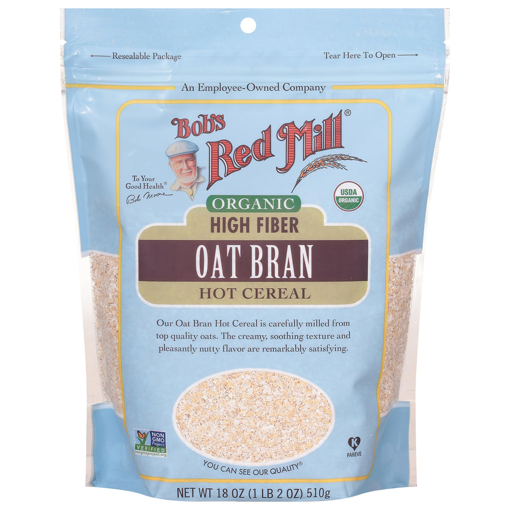 Bob's Red Mill Oat Bran hot cereal cooking on the stove.