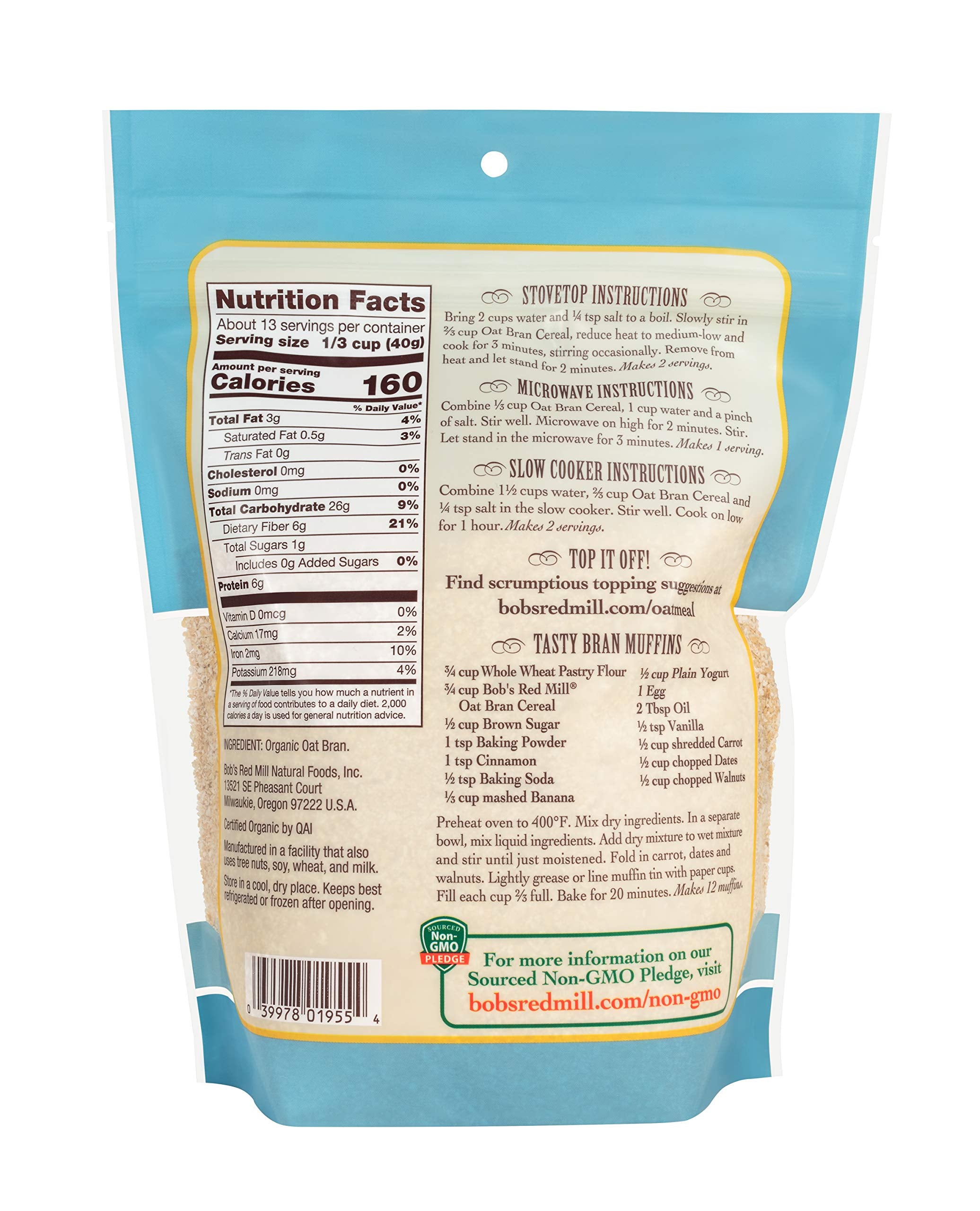 Bob's Red Mill Oat Bran muffins baking for a versatile fiber snack.