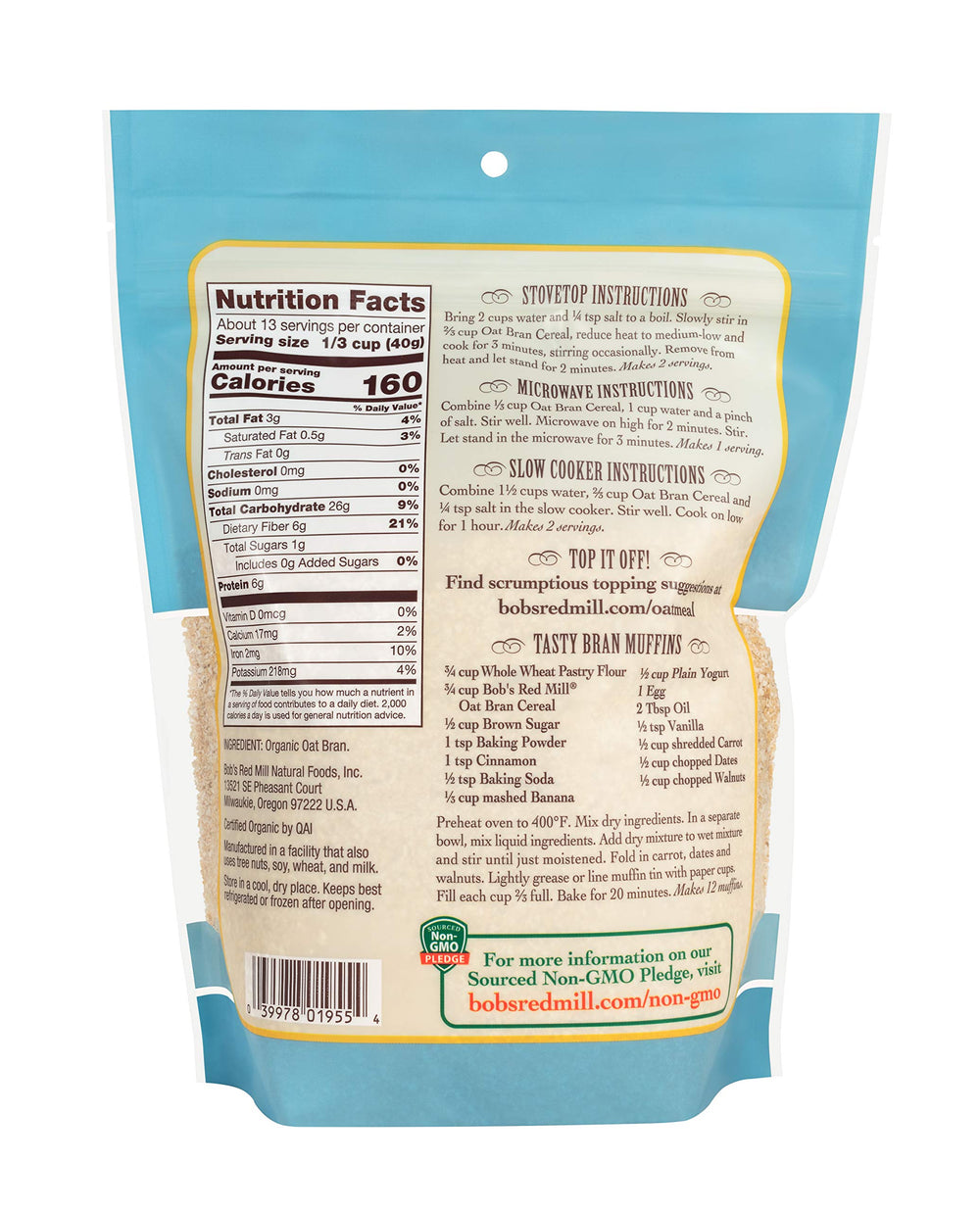 Bob's Red Mill Oat Bran muffins baking for a versatile fiber snack.