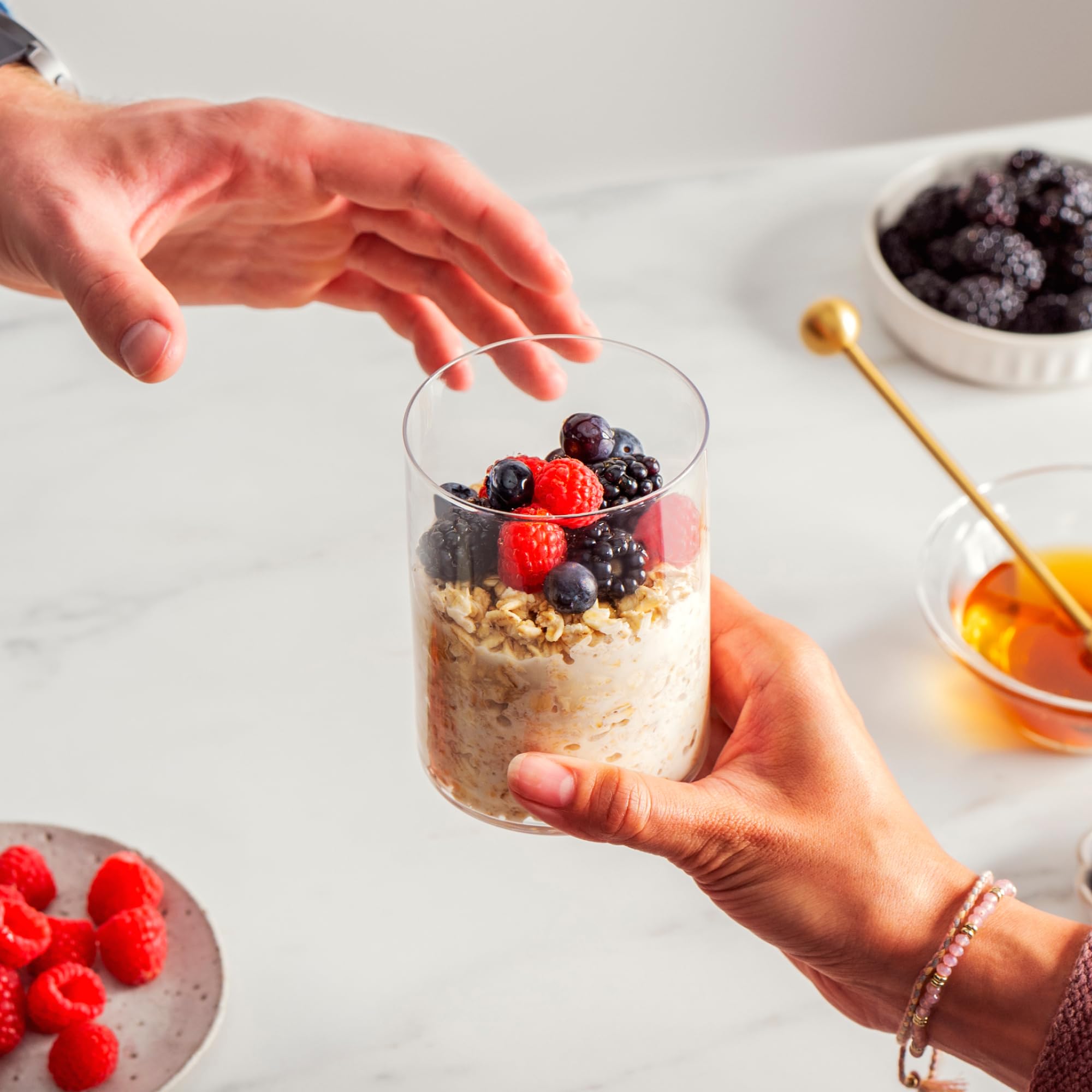 Overnight oats prepared in a jar with Bob's Red Mill oats