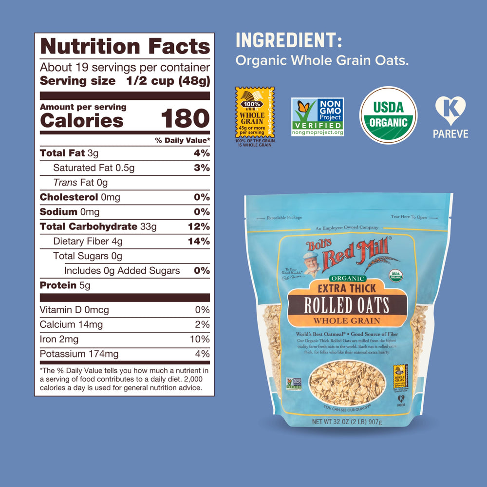 Bob's Red Mill Organic Extra Thick Oats porridge with creamy texture in pot