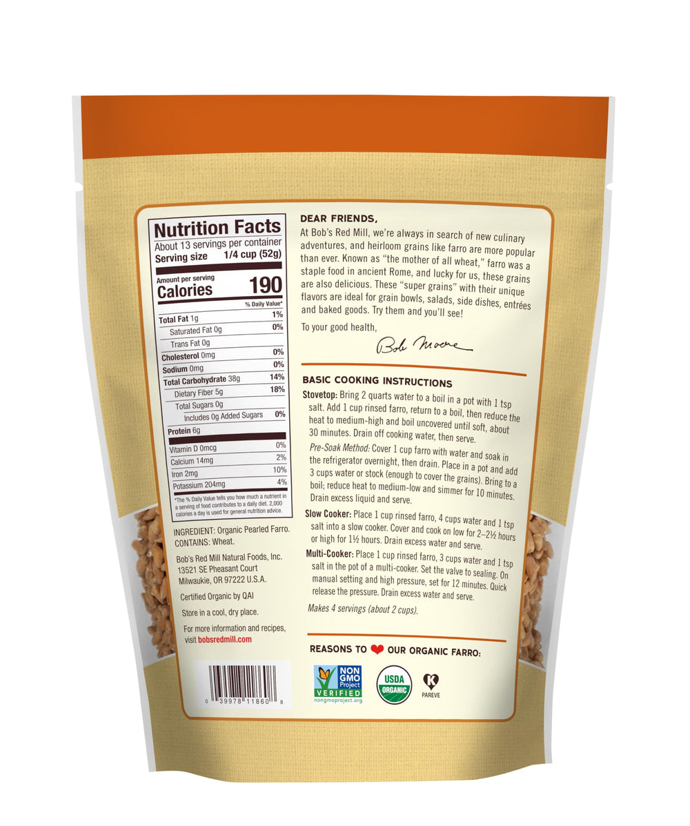 Bob's Red Mill Organic Farro cooking action, ready in about 30 minutes.