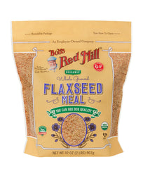 Bob's Red Mill flaxseed meal measuring spoon close-up for add-ins