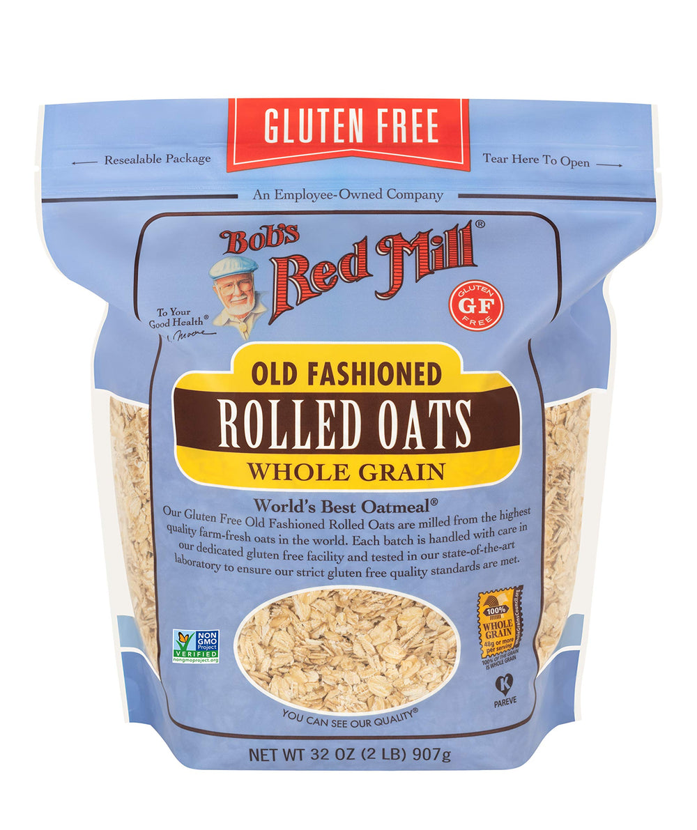 Bob's Red Mill organic gluten free oats closeup, ready to mix