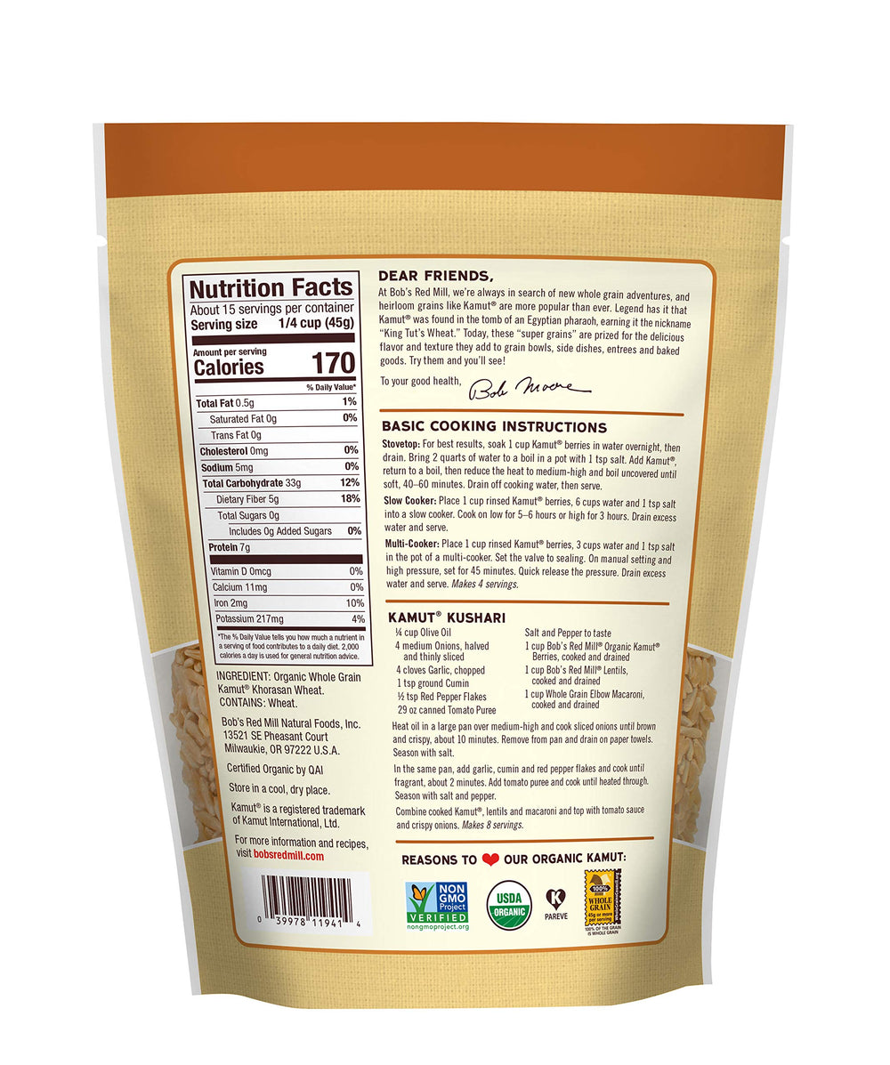 Bob's Red Mill Organic Kamut Berries cooked pilaf scene, highlighting hearty texture and flavor