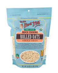 Bob's Red Mill Organic Quick Cooking Rolled Oats bag front ready for a wholesome breakfast.