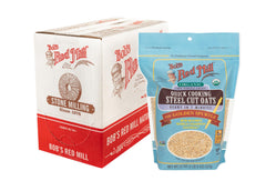Bob's Red Mill Organic Quick Cooking Steel Cut Oats packaging shows a convenient four-pack