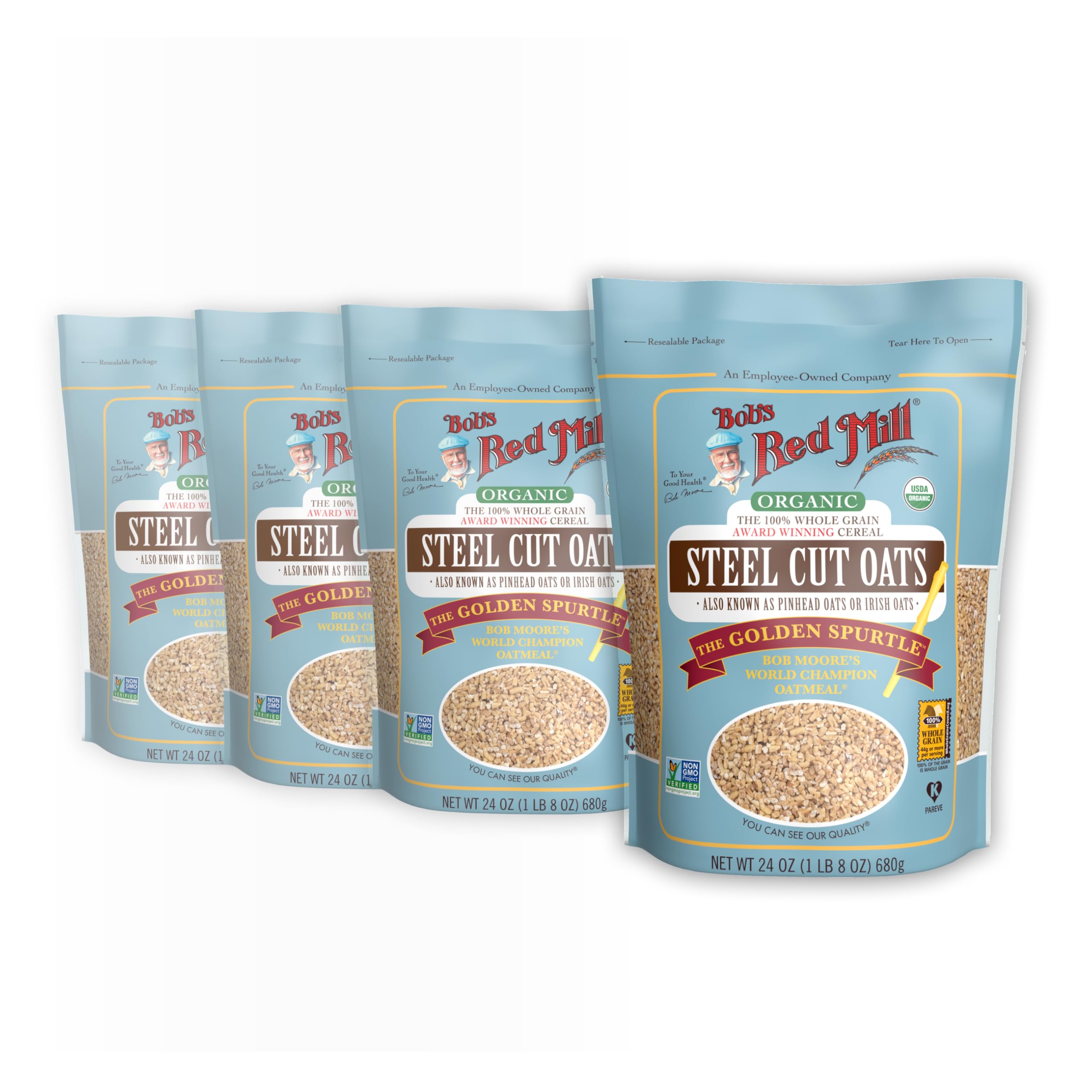 Bob's Red Mill Organic Steel Cut Oats pack four for hearty mornings