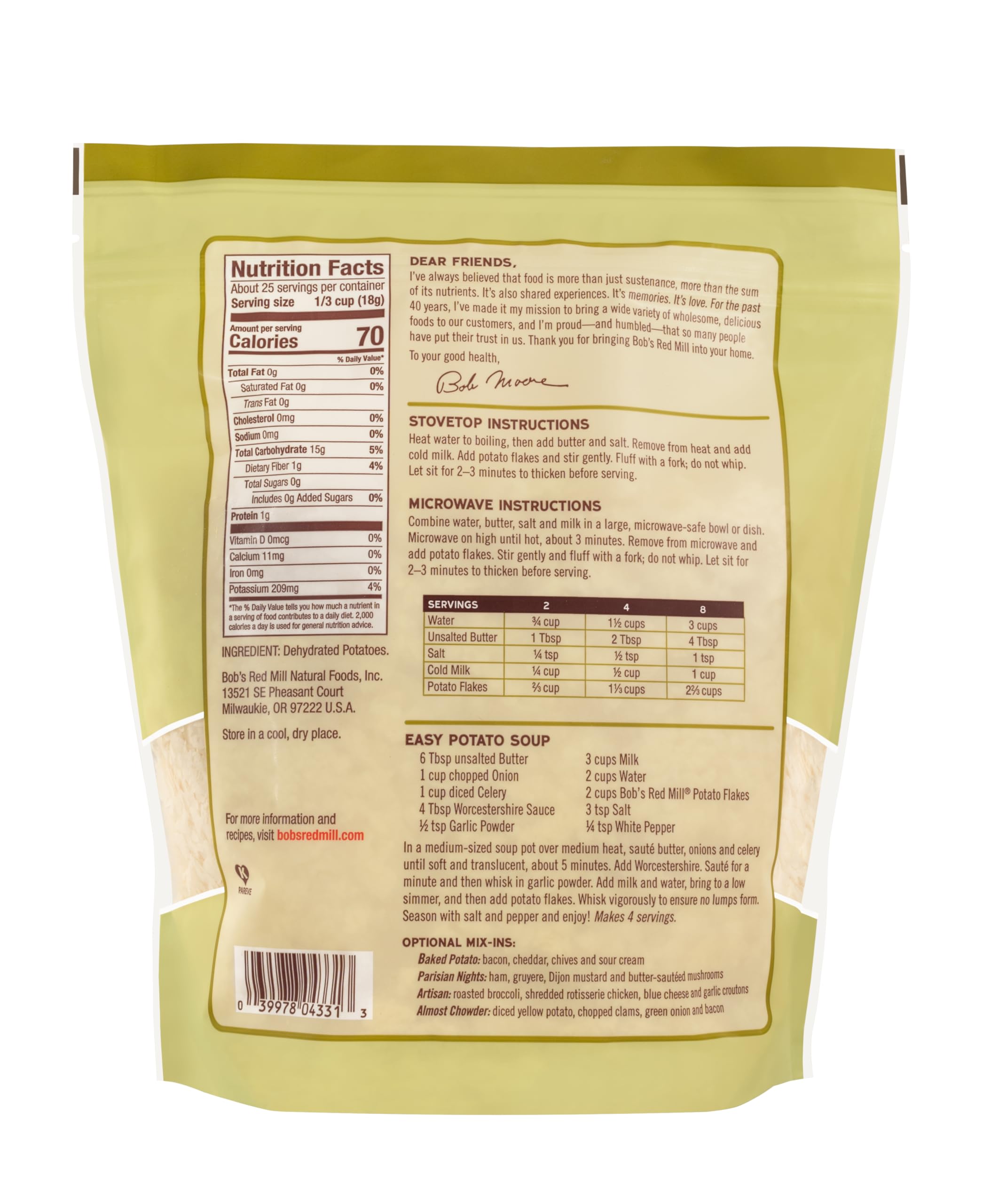 Bob's Red Mill Potato Flakes packaging shown in pantry view