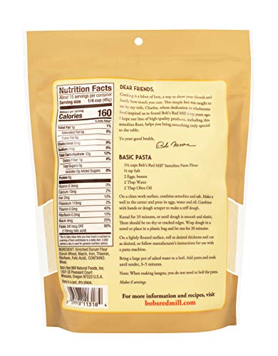 Bob's Red Mill semolina flour for lasagna sheets with golden color.