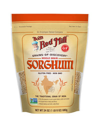 Bob's Red Mill Sorghum grain bag highlights a gluten-free, nutrient-rich whole grain.