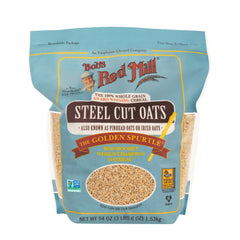 Bob's Red Mill steel cut oats cooking porridge in a bowl, inviting aroma.