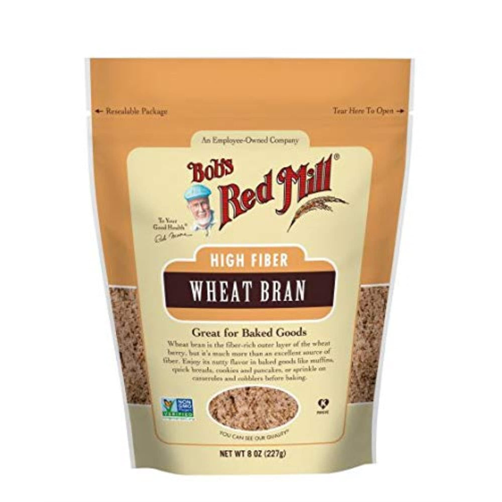 Bob's Red Mill wheat bran 8oz package showing wholesome texture for baking and breakfast