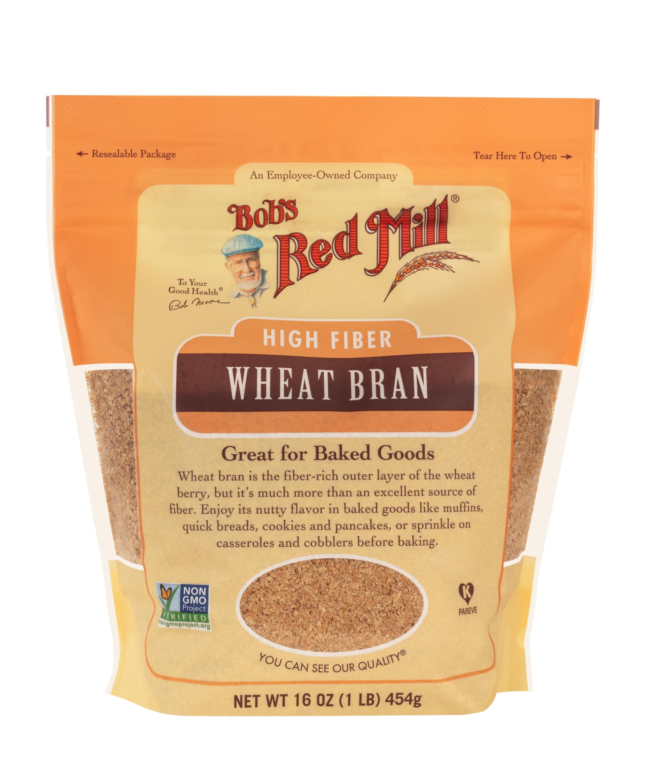 Bob's Red Mill Wheat Bran in a mixing bowl for baking.