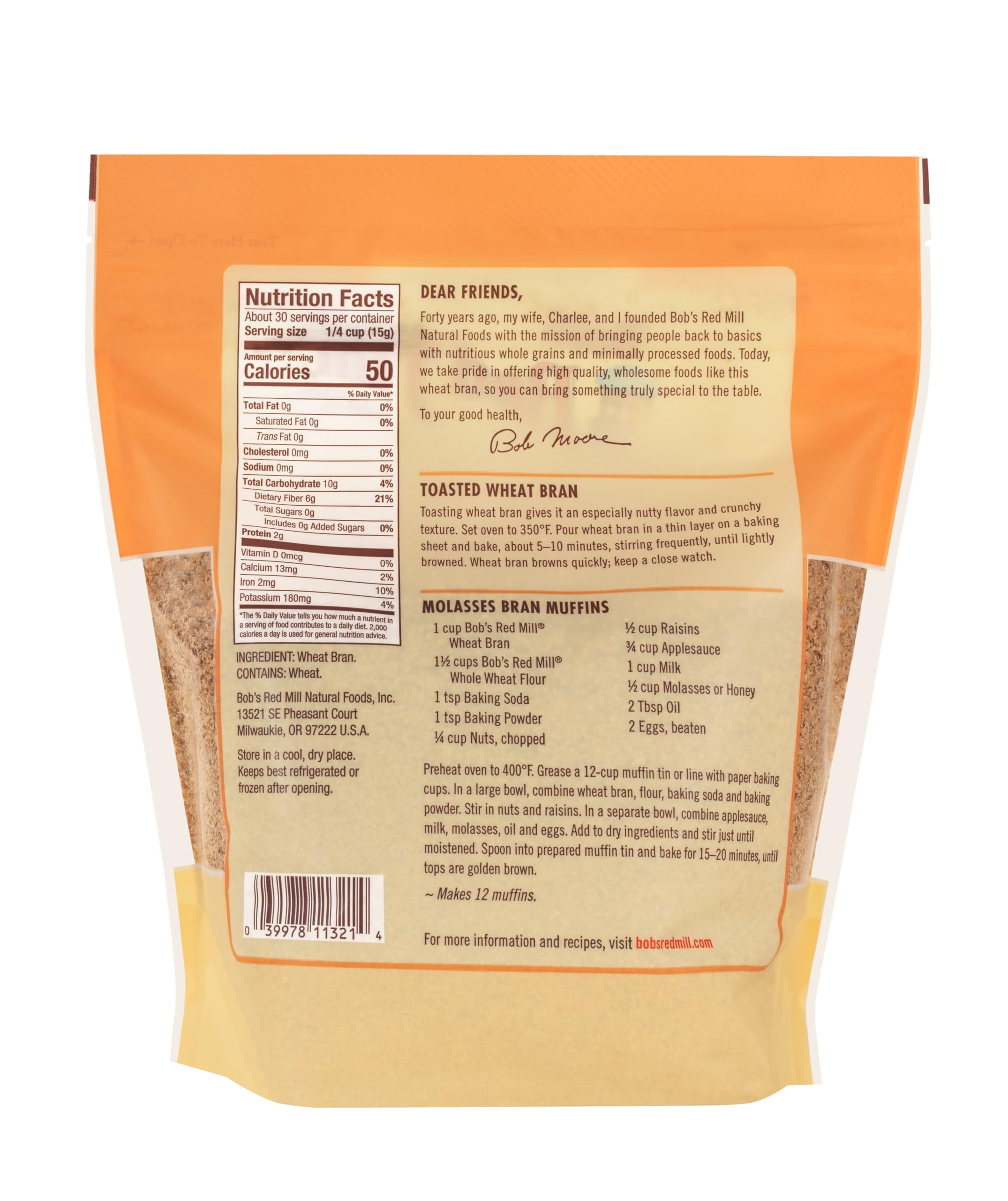 Bob's Red Mill Wheat Bran with a scoop for easy meal prep.