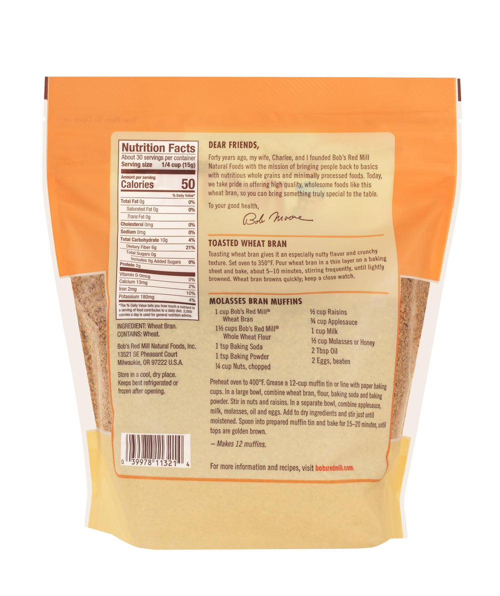 Bob's Red Mill Wheat Bran with a scoop for easy meal prep.