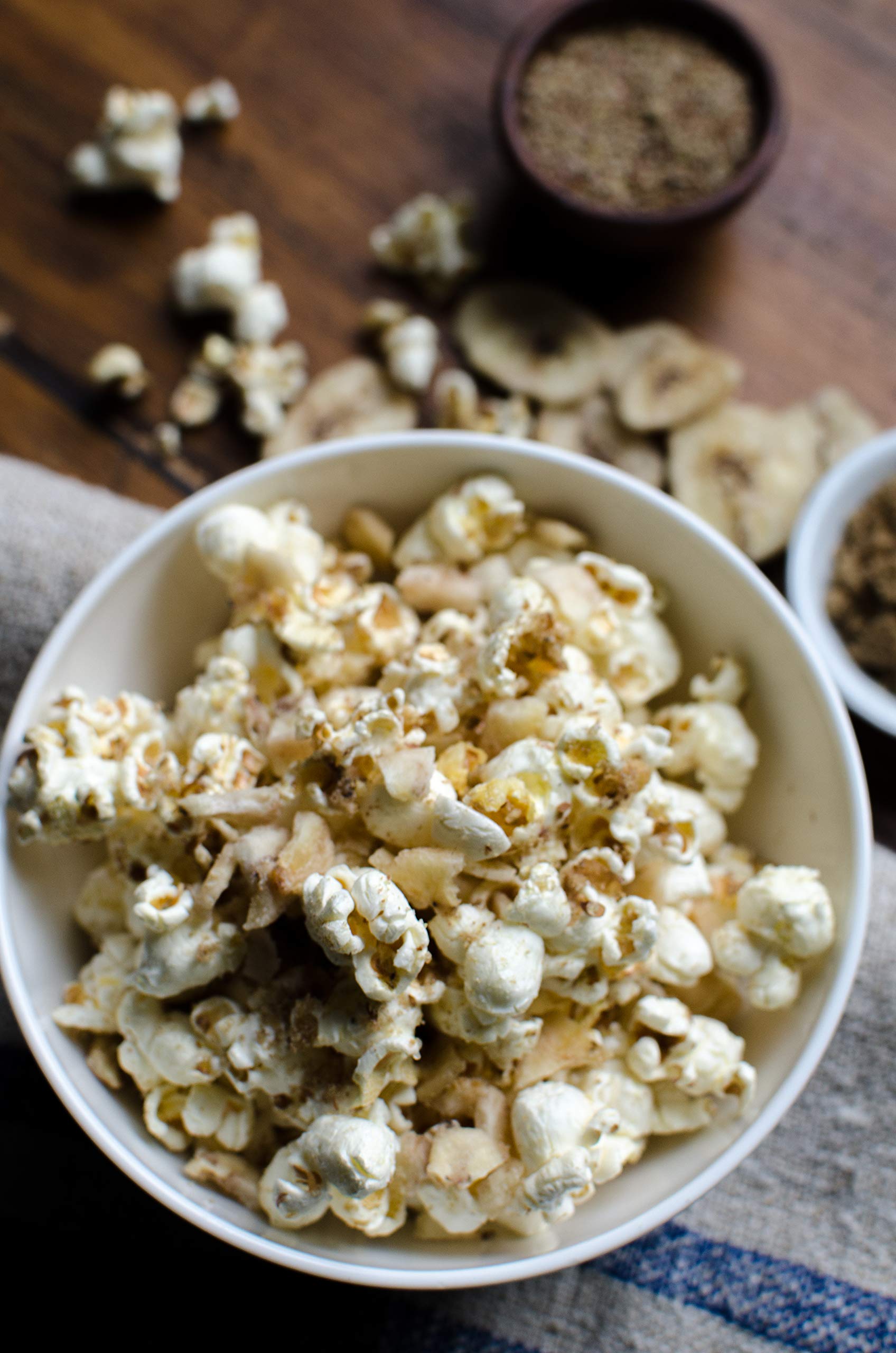 Bob's Red Mill white popcorn served with butter and salt.
