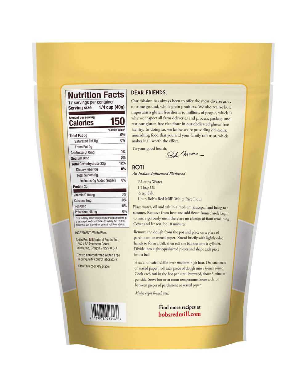 Fine texture of Bob's Red Mill White Rice Flour ideal for gluten-free baking.
