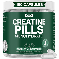Bod Creatine Monohydrate capsules deliver a 5 g dose for strength and performance
